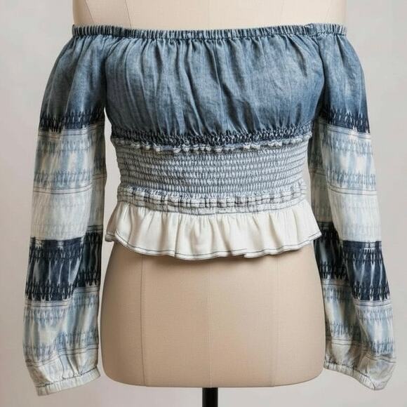 Pilcro by Anthropologie Tops - Pilcro Smocked Chambray Off Shoulder Blouse Blue Anthropologie Women XS